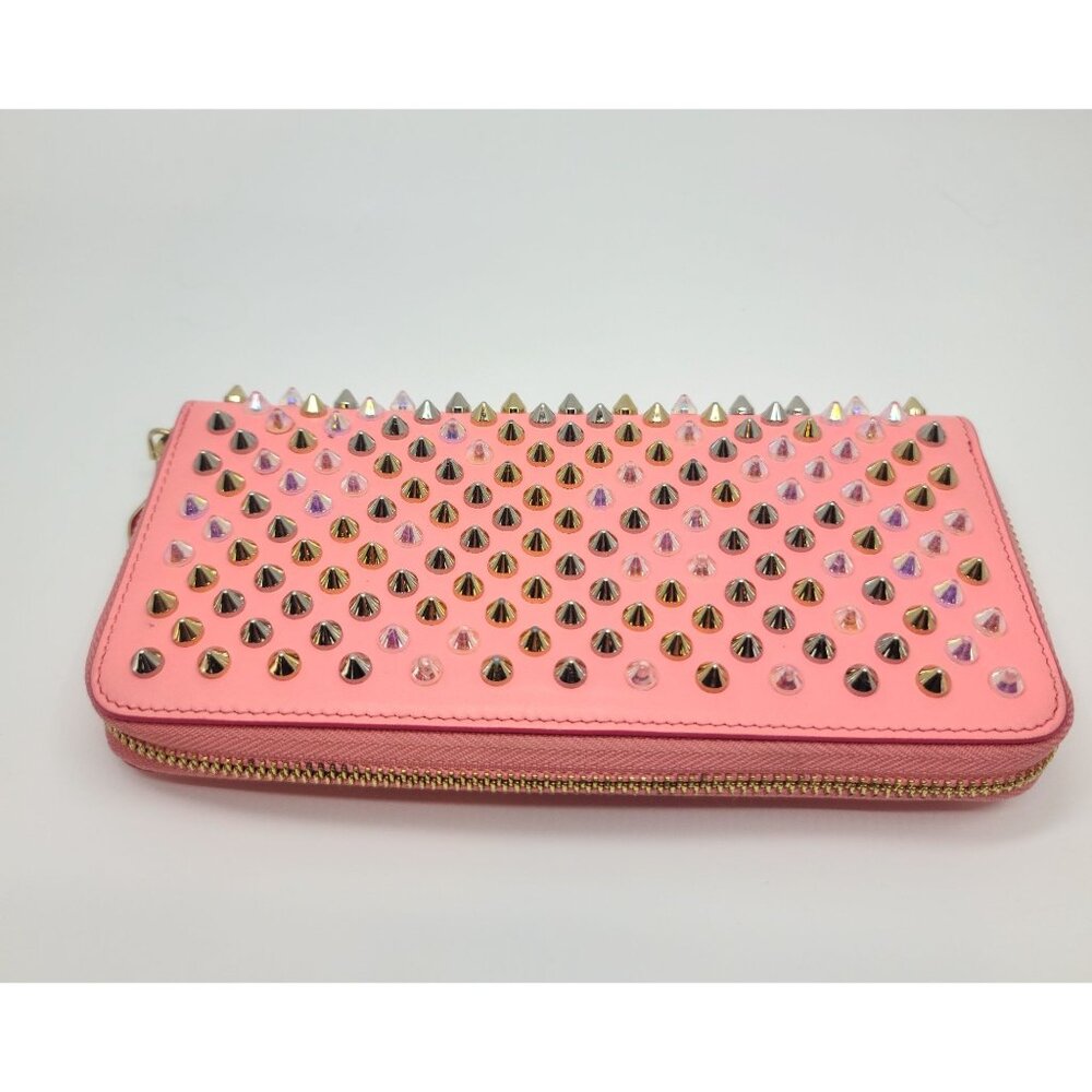 Christian Louboutin PANETTONE Pink Multicolored Spike Leather Clutch Wallet - Picture 5 of 8